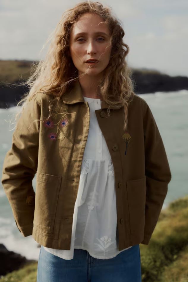 Jacke - Porth Embroidered Jacket - Flora Embroidery Fern Moss
