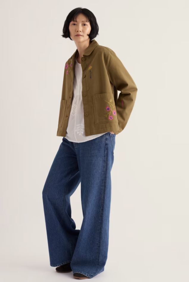 Jacke - Porth Embroidered Jacket - Flora Embroidery Fern Moss