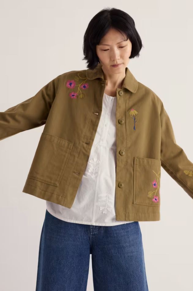 Jacke - Porth Embroidered Jacket - Flora Embroidery Fern Moss