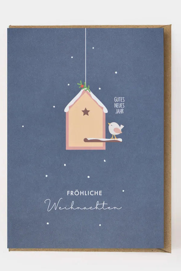 Klappkarte - Vogelhaus - Frohe Weihnachten