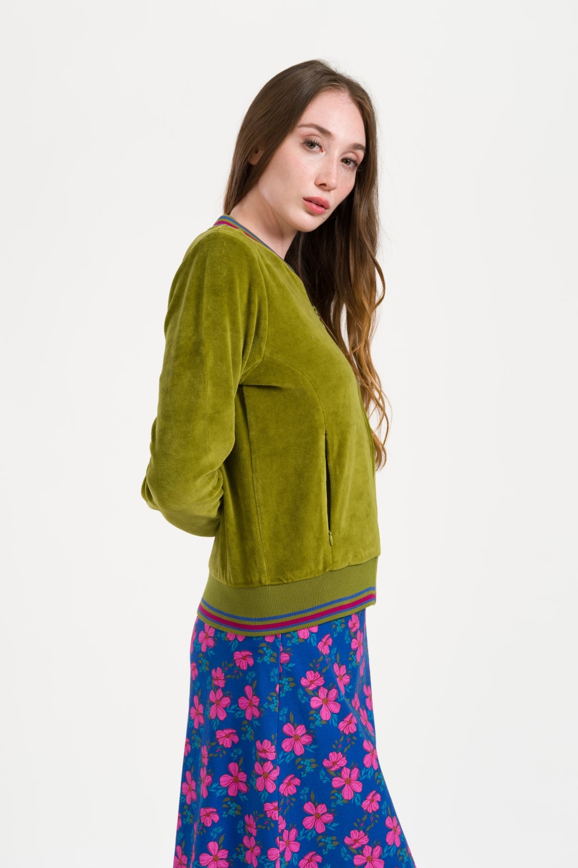 Jacke - Nora Bomber Velour - Sphagnum