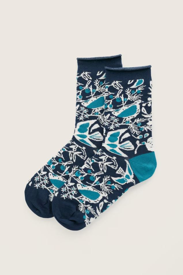 Socken - Women's Bamboo Arty Socks - Festive Birds Raincloud
