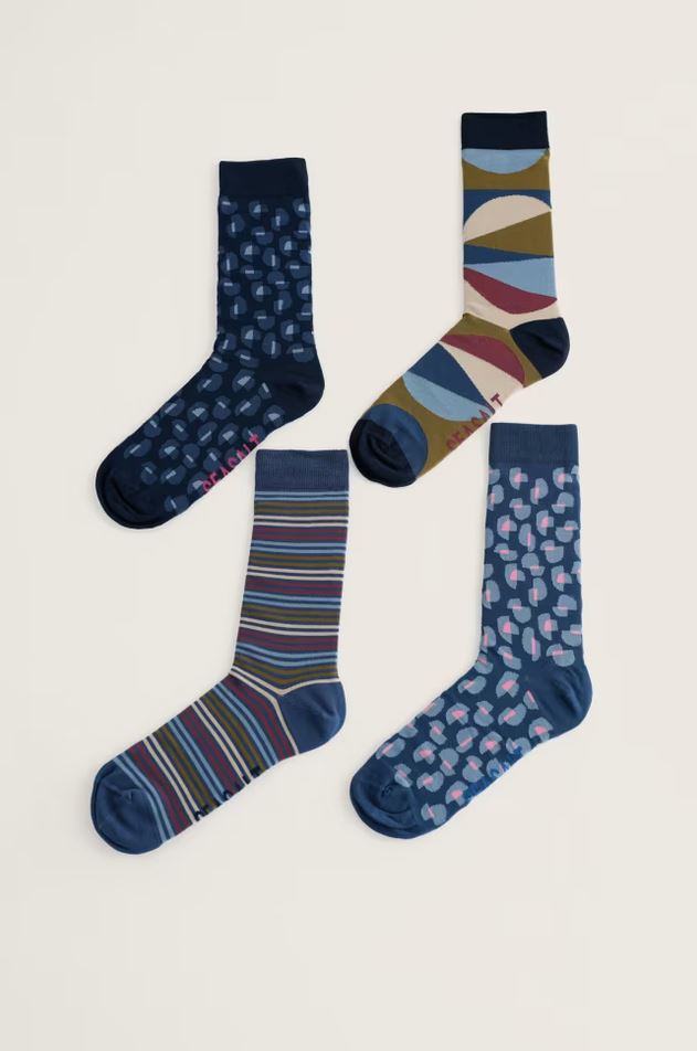 Herren-Socken - Gift Box of 4 Men's Arty Socks Blues - Riverscape Mix