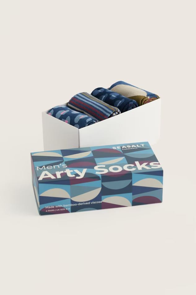 Herren-Socken - Gift Box of 4 Men's Arty Socks Blues - Riverscape Mix