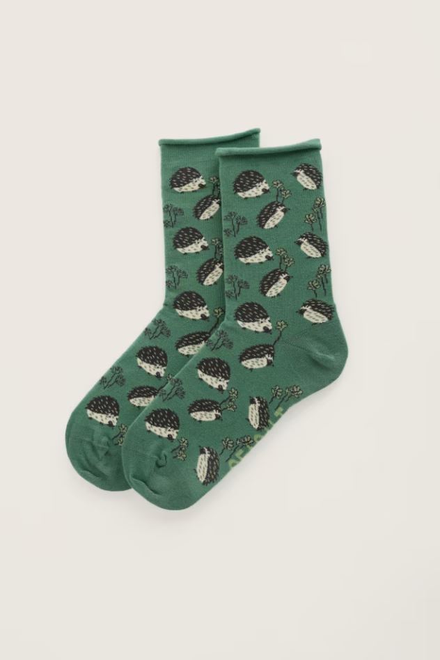 Socken - Womens Arty Socks - Hedgehog Garden Dried Basil