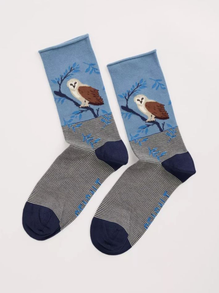 Socken - Women's Bamboo Arty Socks - Perched Owl Maritime