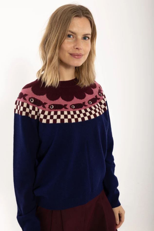 Pullover - Danesidsel Merino Wool Sweater Deep Blue FISH