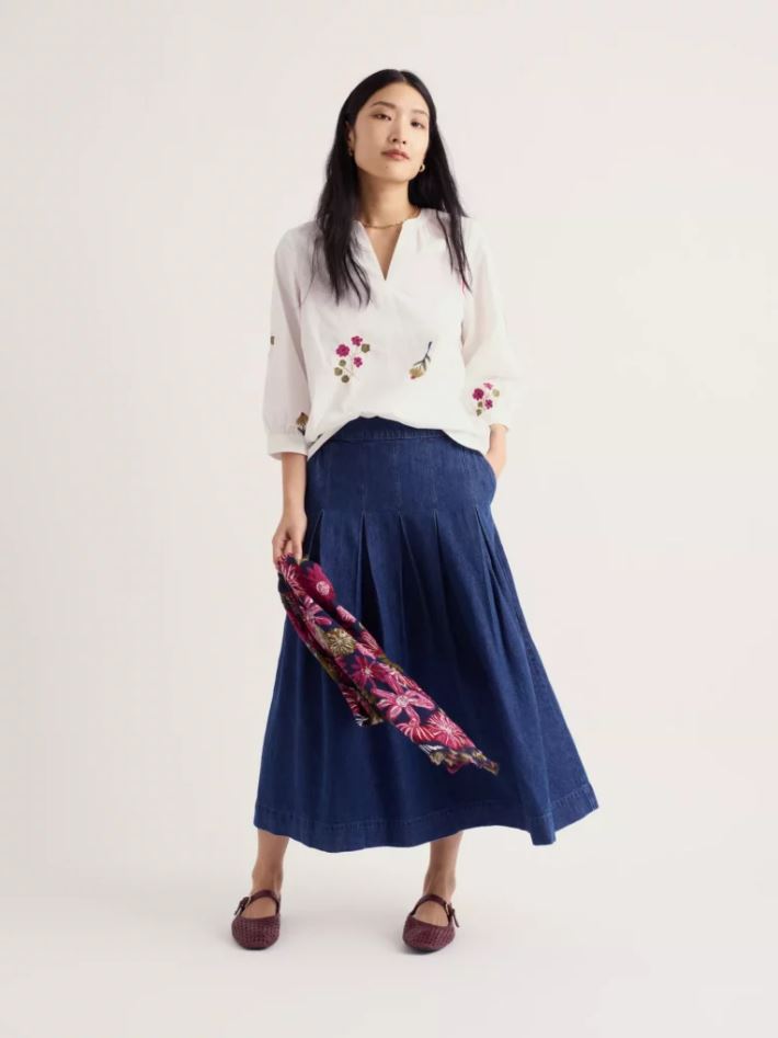 Shirt - Grace Embroidered Top - Flora Embroidery Chalk