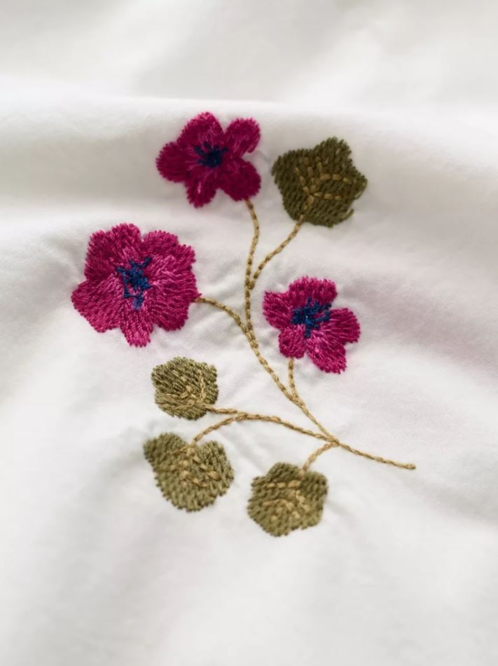 Shirt - Grace Embroidered Top - Flora Embroidery Chalk