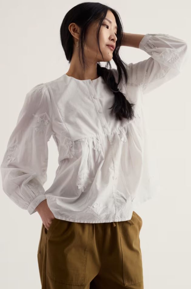 Bluse - High Woods Embroidered Shirt - Stitched Stems Salt