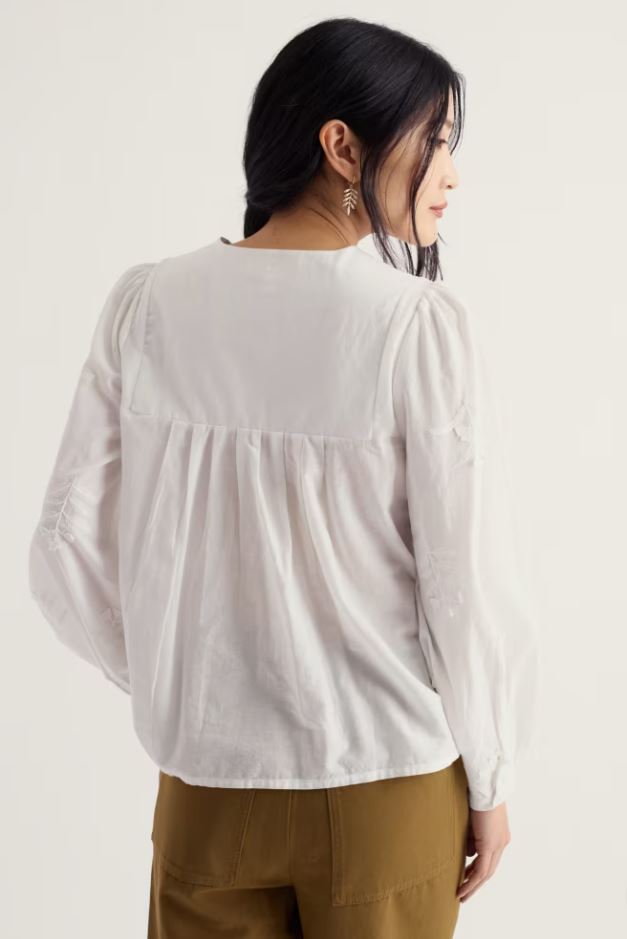 Bluse - High Woods Embroidered Shirt - Stitched Stems Salt