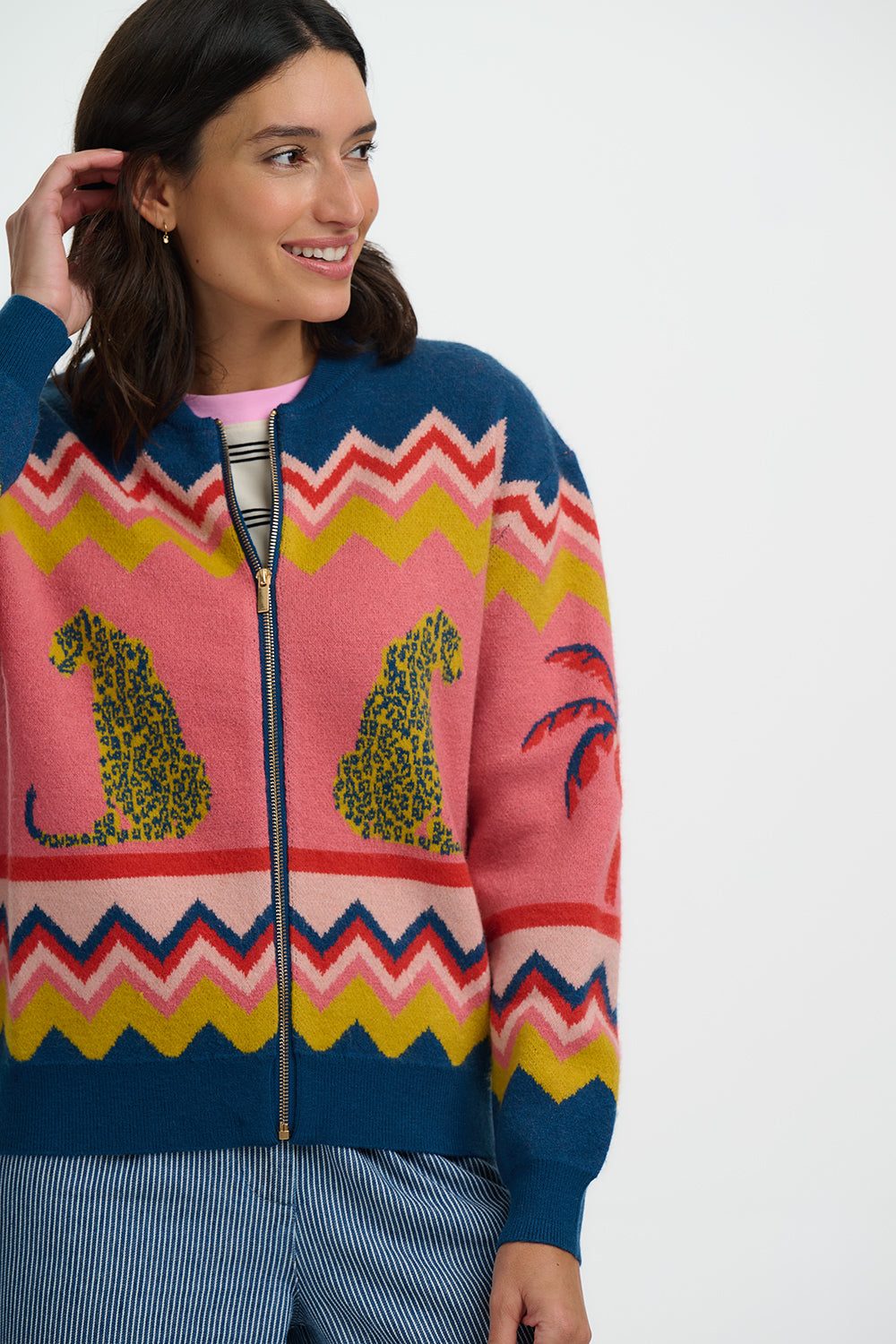 Bomber - Solana Knitted Bomber - Multi, Leopard And Palms