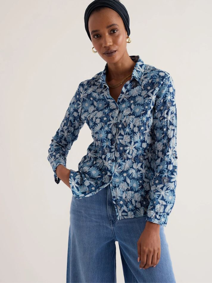 Bluse - Larissa Shirt - Sketchbook Blooms Marine