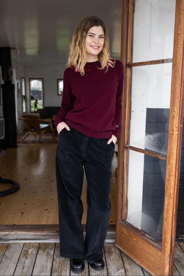 Pullover - Danevibe Merino Wool Sweater Dark Wine FLOWER