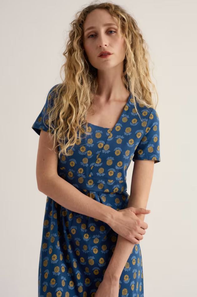 Kleid - S/S Seed Packet Dress - Marigold Sketch Marine