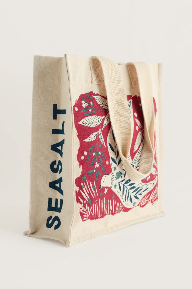 Tasche - Canvas Shopping Bag - Winter Bird Scene Vermillion