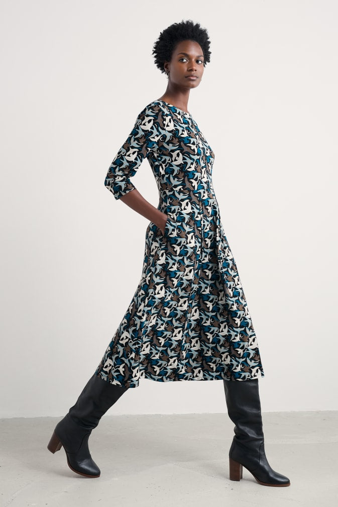 Kleid - 3/4 Wild Bouquet Dress - Swooping Birds Onyx