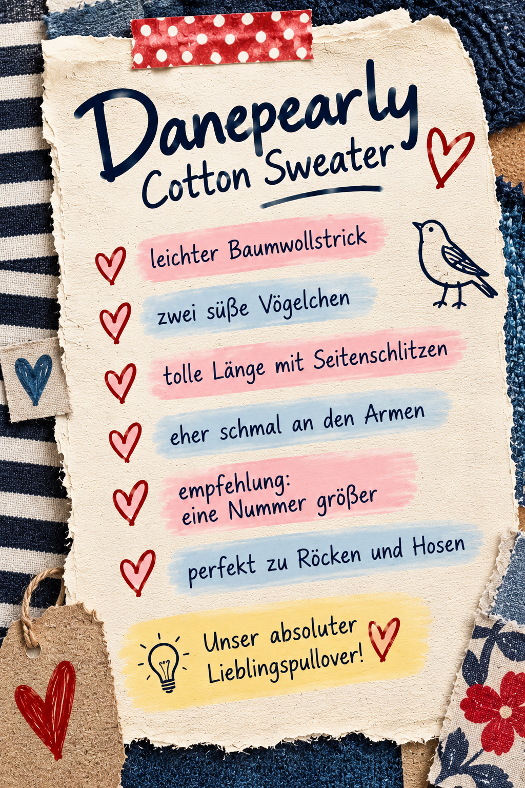 Danepearly Cotton Sweater – Notizzettel von Heimatliebe