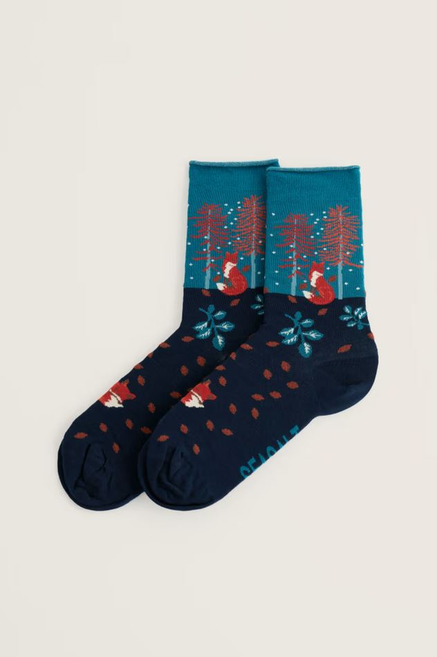 Socken - Snowy Scenes Socks - Birch Forest Fox Maritime