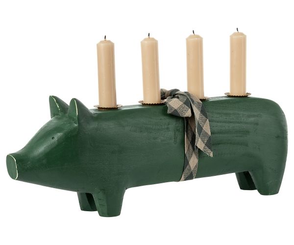 Kerzenhalter - Schwein - groß - Dunkelgrün