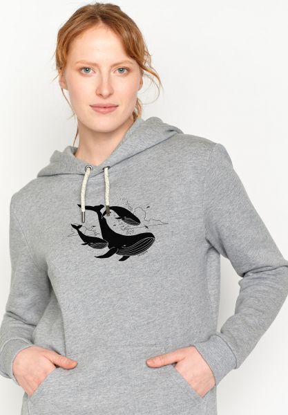 Hoodie - Animal Flying Whale (Chipper/GOTS) - Heather Grey