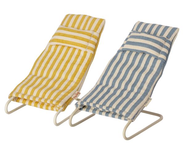 Strandstuhl-Set - Liegestuhl - blau und gelb