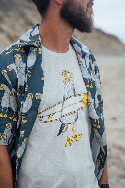 T-Shirt - Surfing Seagull T-Shirt - Oatmeal Melange
