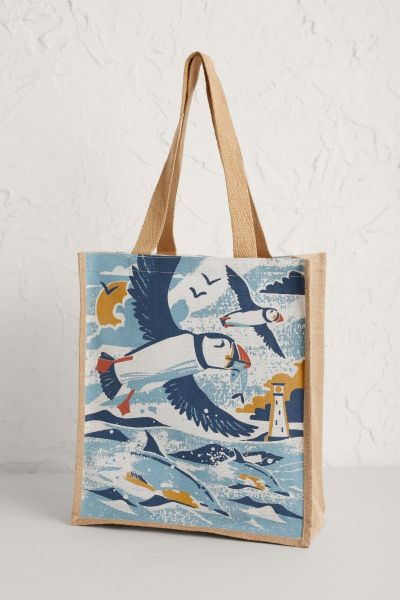 Jute Shopper Puffins And Dolphins