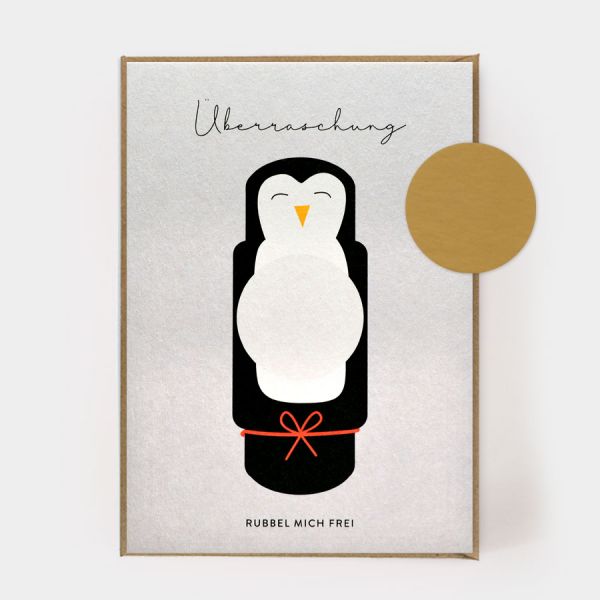 Postkarte Überraschung Pinguin - Rubbelkarte
