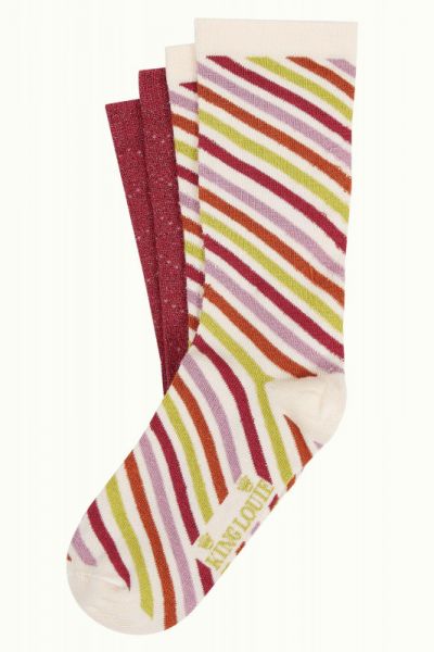 Socken - 2-Pack Cassava - Stripe - Cherise Red