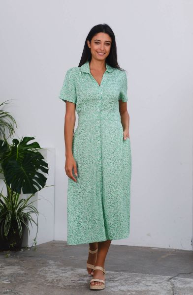 Kleid - Jonie Dress - Green Ditsy