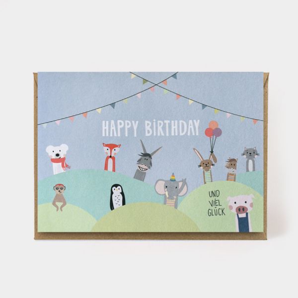 Happy Birthday Tiere - Klappkarte