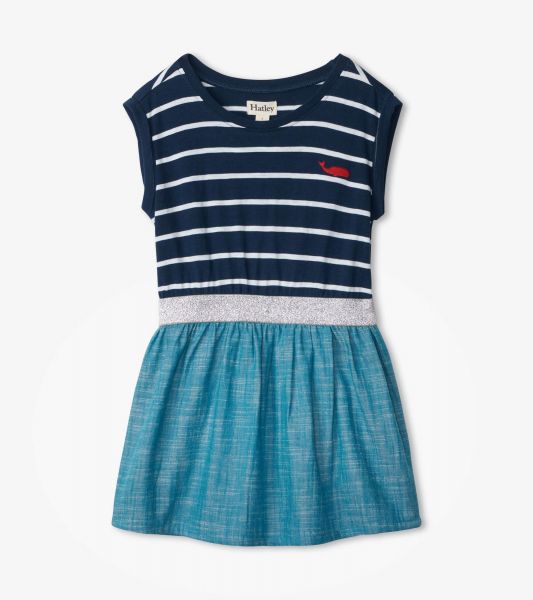 Kinderkleid - Nautical Stripes Elastic Waist Kleid - Patriot Blue