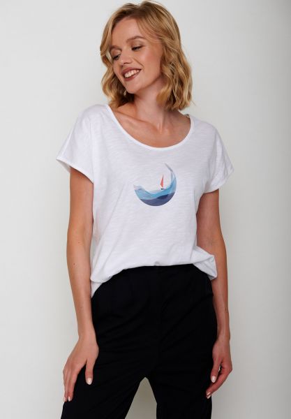 T-Shirt - Nature Boat Wave (Cool/GOTS) - White