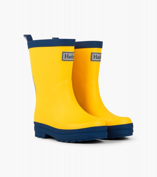 Yellow &amp; Navy Matte Rain Boots