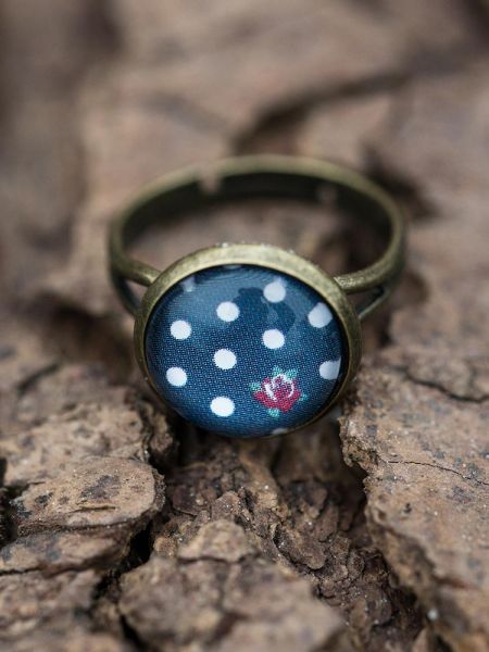 Ring bronze - Polka dots &amp; Rose blau