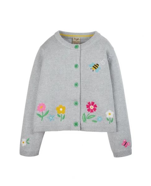 Millie Embroidered Cardigan - Grey/Flowers